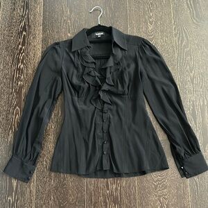 Bebe Black Silk Ruffle Blouse